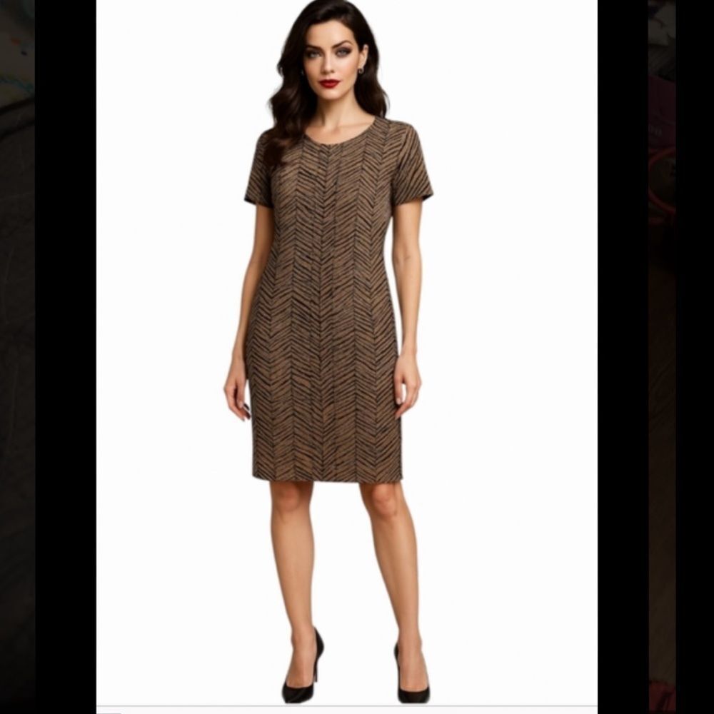 PATRICK COLLECTION 100% Silk Zebra Print Black/Gold Dress Size 16